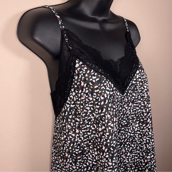 LARGE LEOPARD PRINT TANK TOP LACE TRIM WHITE GREEN BROWN SLEEVELESS - Picture 4 of 9